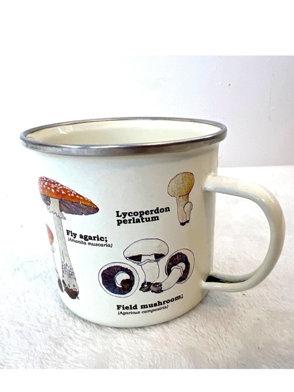 Gift Republic Mushroom Variety Enamel Coffee White Mug Scandinavian Fishing 2013